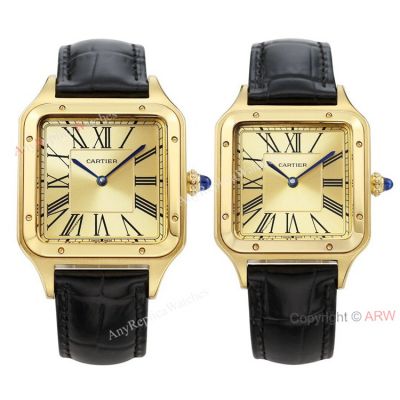 Swiss Superclone Yellow Gold Cartier Santos-Dumont Leather Strap Watch For Men And Women 